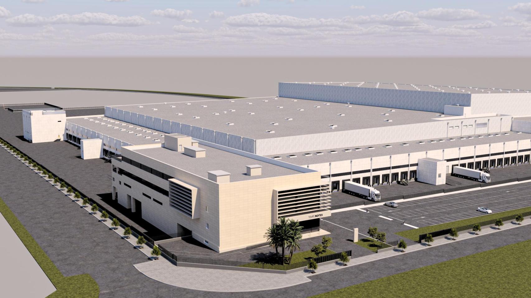 Render del nuevo centro de distribución de Inditex en Sagunto. EE