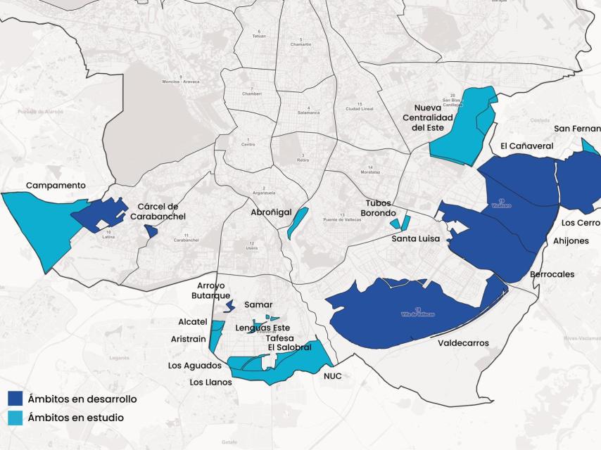 Los desarrollos de vivienda en la Estrategia del Sur de Madrid en la que se incluyen los terrenos de Abroñigal del próximo Madrid Nuevo Sur.