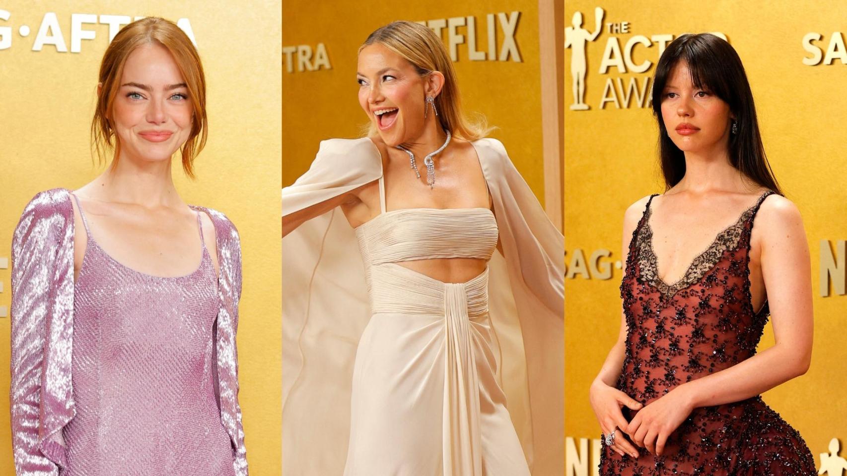 Emma Stone, Kate Hudson y Mia Goth en la 'red carpet'.