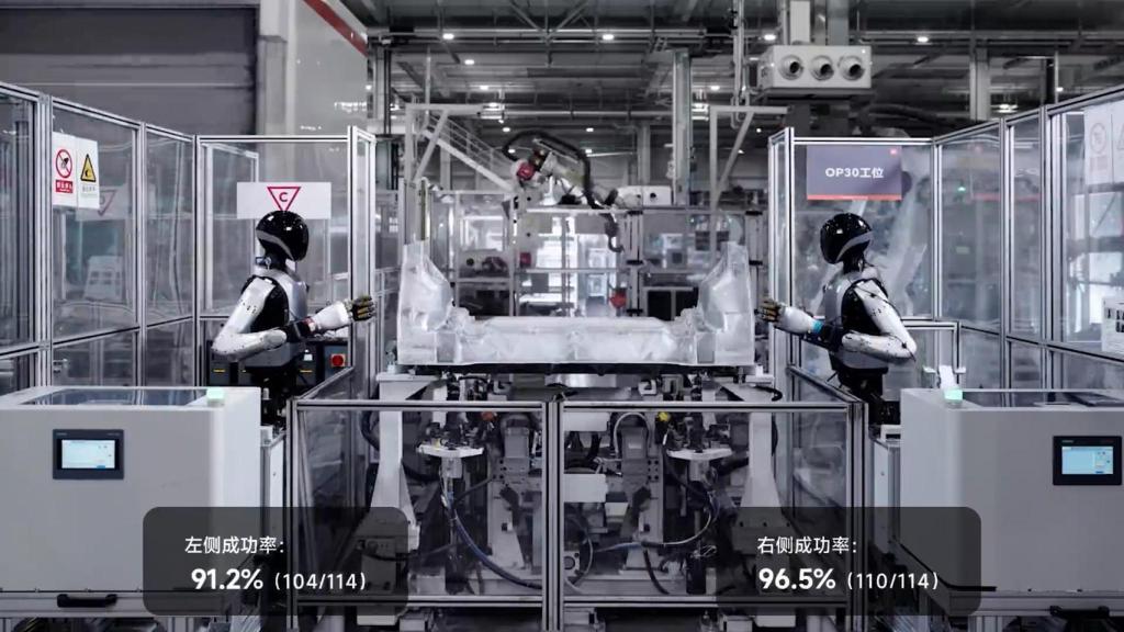 Robots de Xiaomi poniendo tuercas autorroscantes.