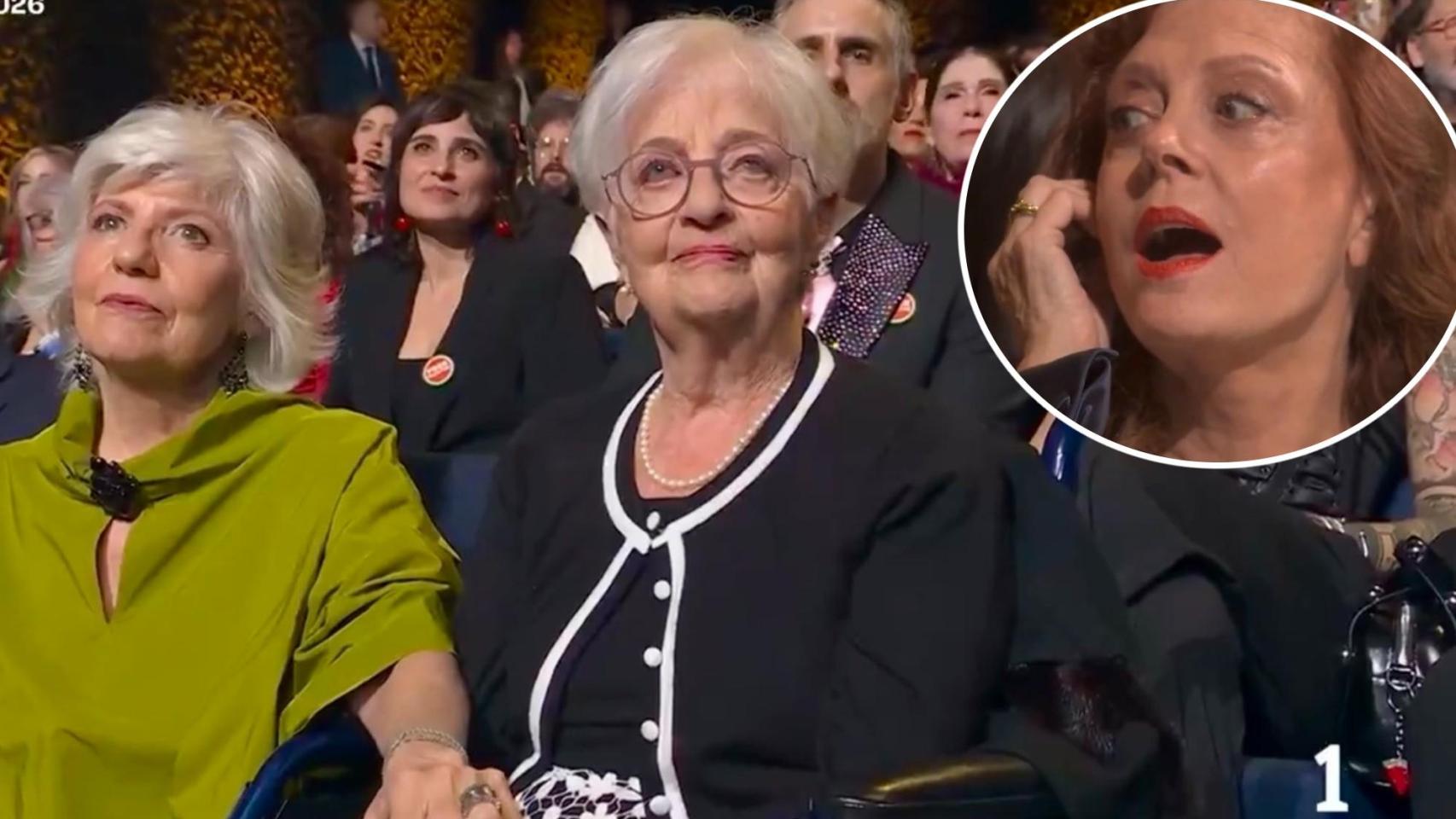 María Luisa Solá junto a su hija, Mariángeles, en un fotomontaje junto a la actriz Susan Sarandon.
