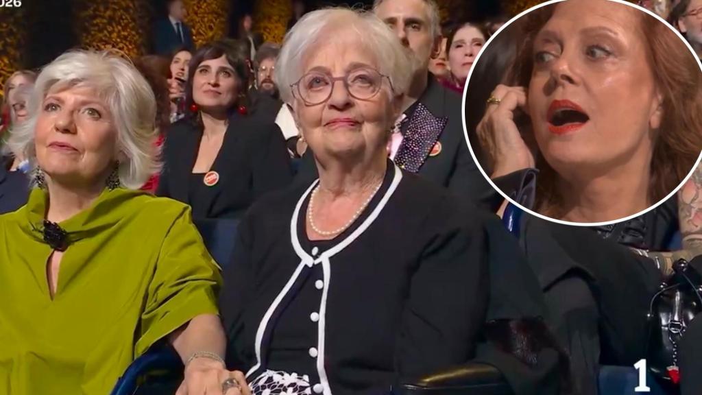 María Luisa Solá junto a su hija, Mariángeles, en un fotomontaje junto a la actriz Susan Sarandon.