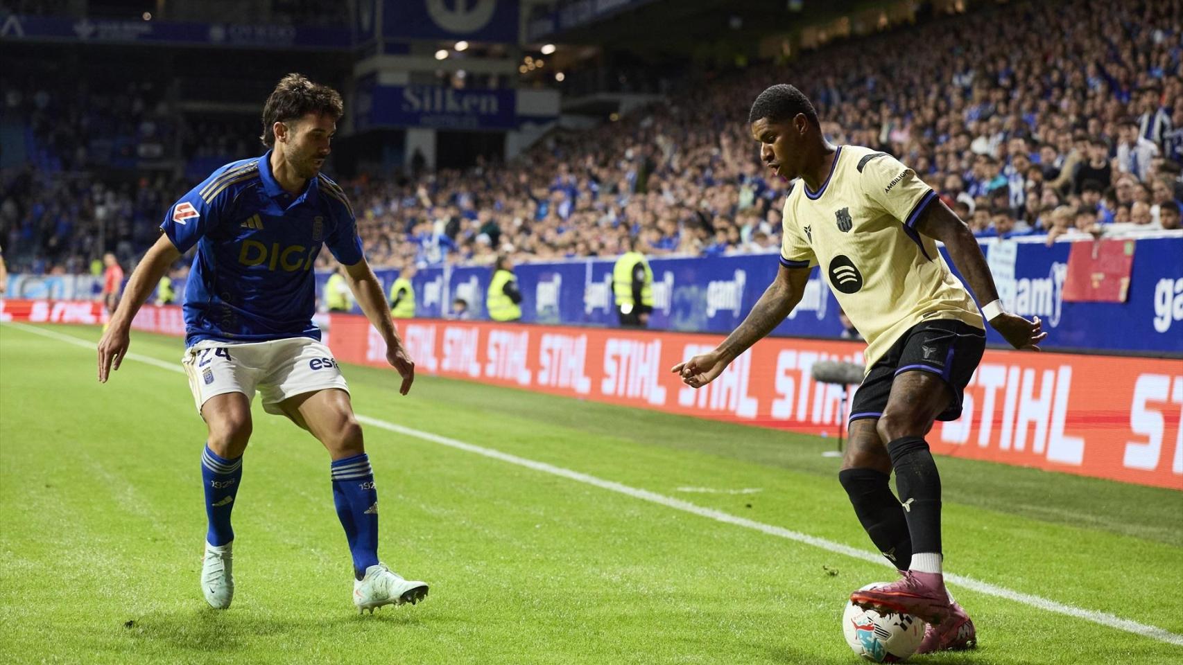 Rashford, durante el partido contra el Oviedo donde recibió un insulto racista.