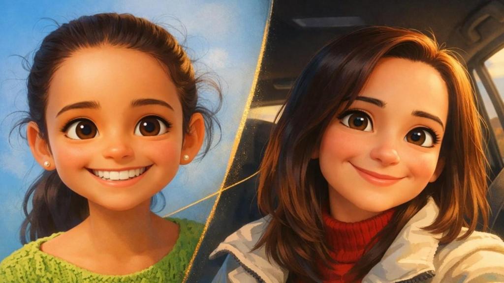 Creación con IA de dos imágenes de la autora, de niña a mujer.