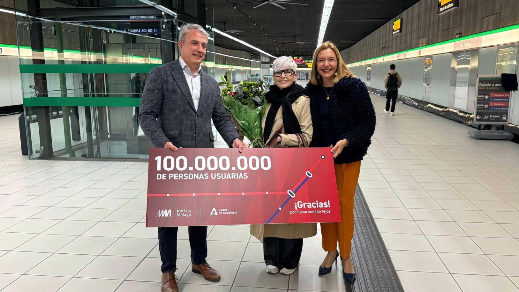 Imagen del acto de conmemoración del viajero 100 millones del Metro de Málaga.