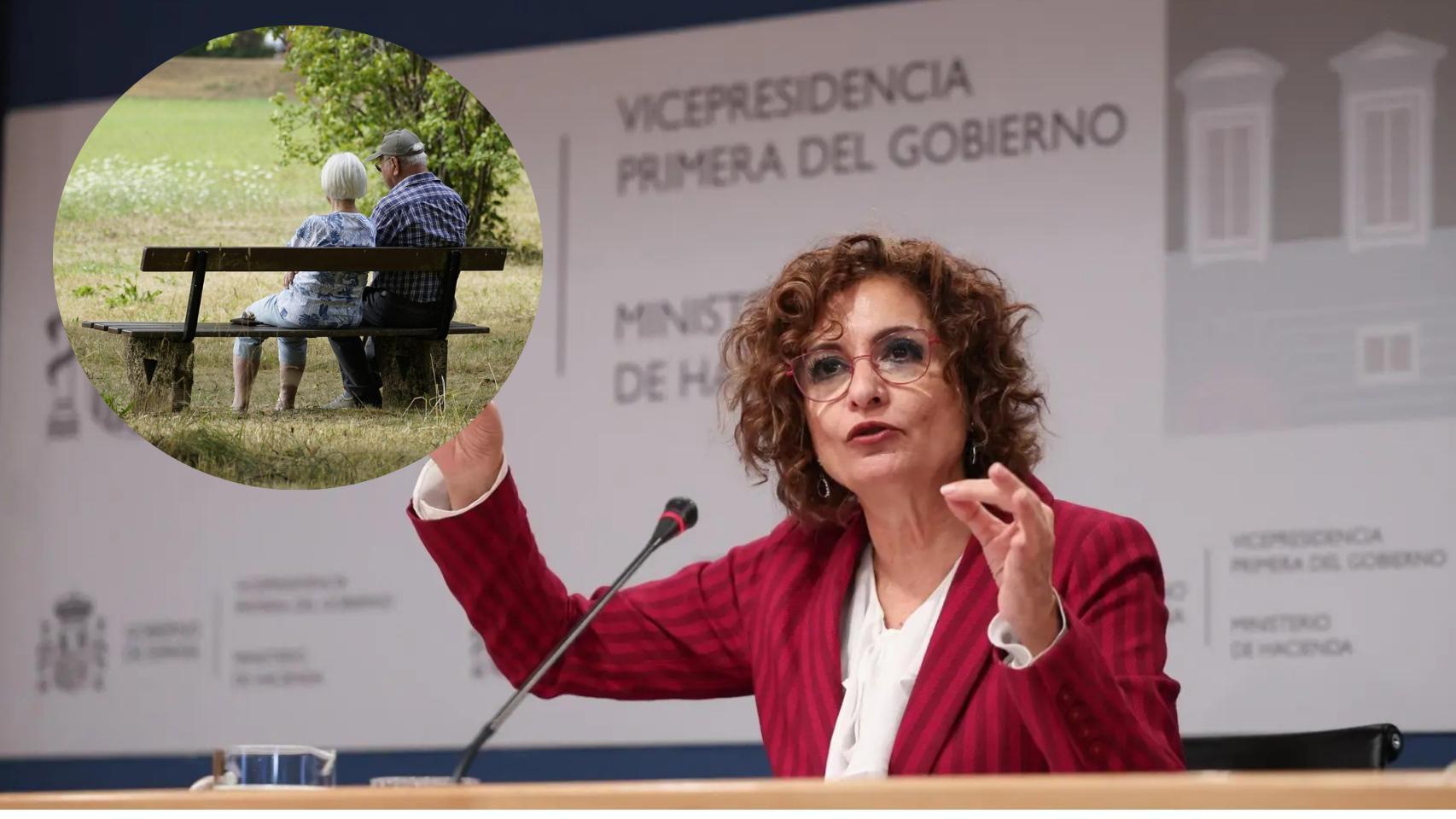Montaje de María Jesús Montero con una pareja de jubilados.