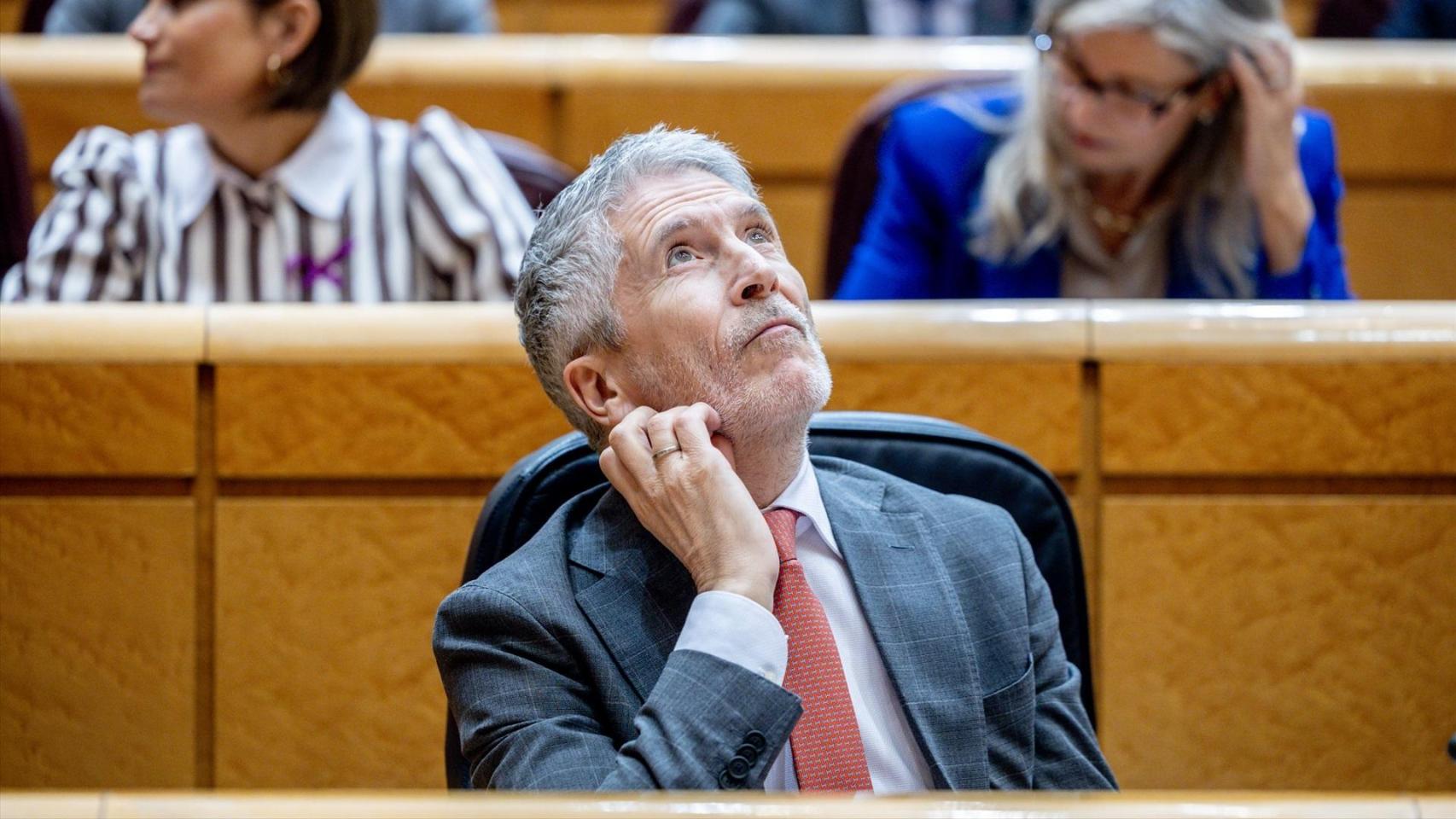 El ministro del Interior, Fernando Grande Marlaska, durante una sesión de control al Gobierno en el Senado, a 3 de marzo de 2026.