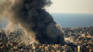 Israeli artillery hits in the southern suburbs of Beirut.