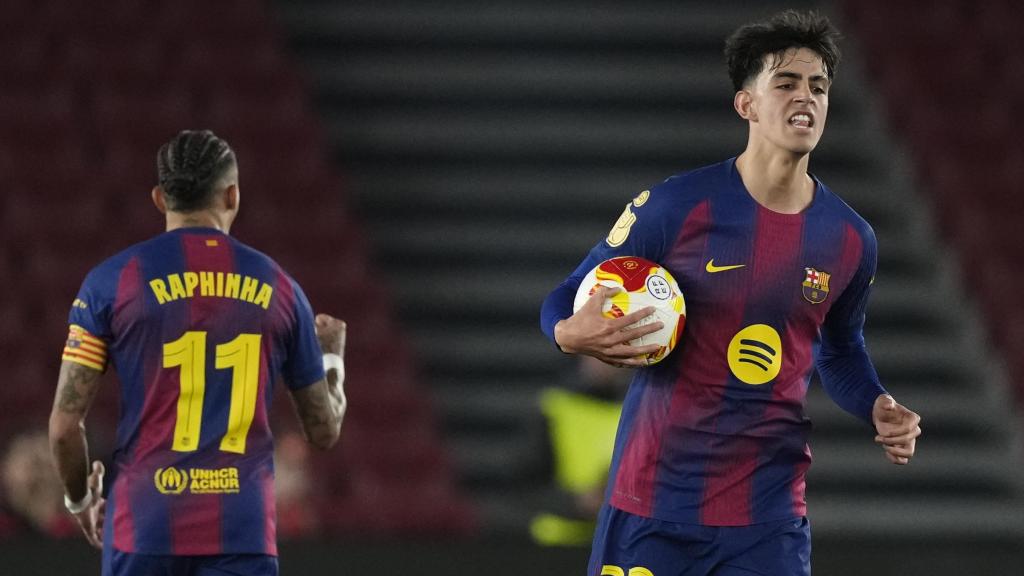 Marc Bernal celebra el primer gol del partido ante el Atlético de Madrid.