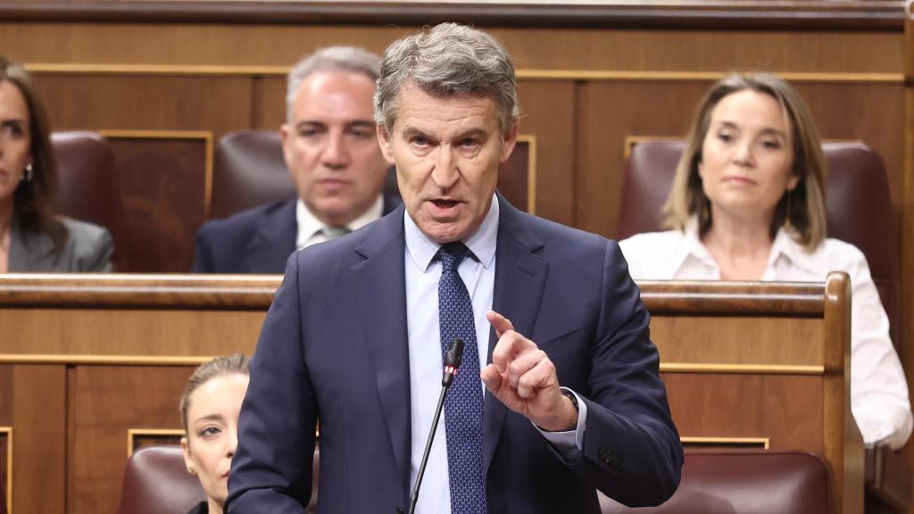 Alberto Núñez Feijóo se dirige a Pedro Sánchez, durante la sesión de control al Gobierno, en el Congreso de los Diputados.