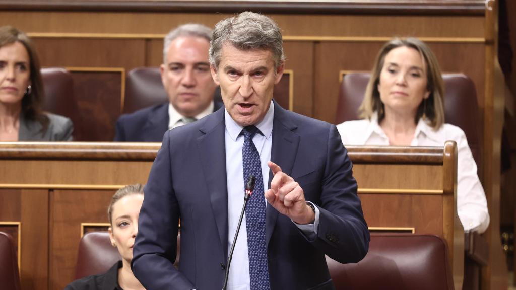Alberto Núñez Feijóo se dirige a Pedro Sánchez, durante la sesión de control al Gobierno, en el Congreso de los Diputados.