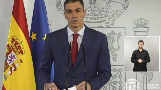 El presidente del Gobierno, Pedro Sánchez, durante su comparecencia en la Moncloa.