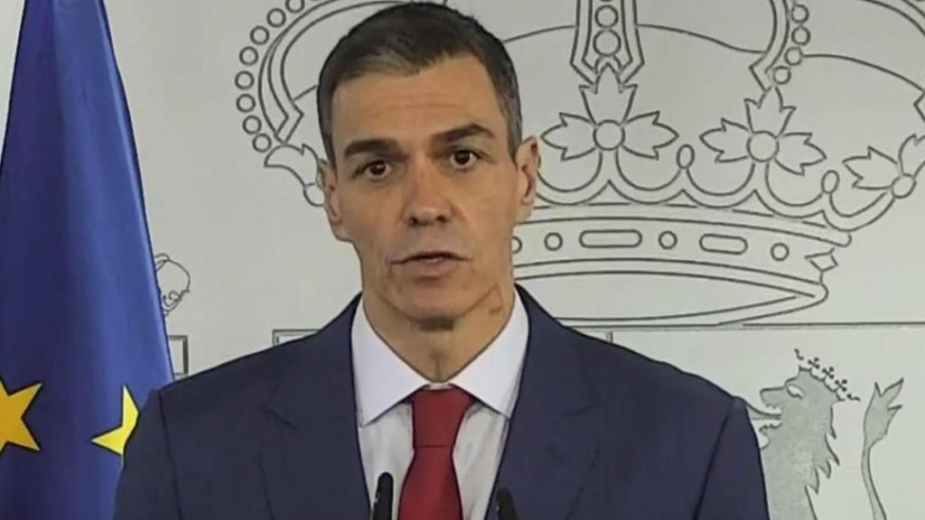 El presidente del Gobierno, Pedro Sánchez, durante su comparecencia en la Moncloa.