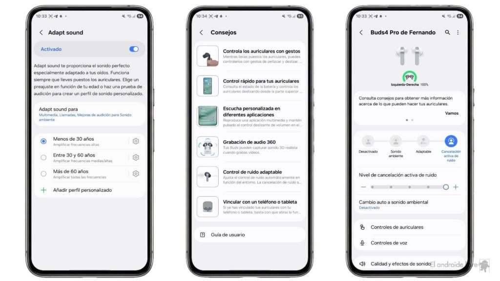 Interfaz de los ajustes de los Galaxy Buds 4 Pro