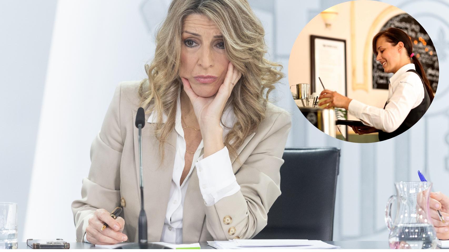 Montaje de Yolanda Díaz y una trabajadora en periodo de prueba.