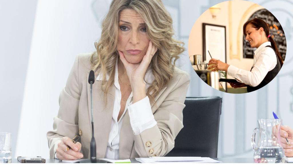 Montaje de Yolanda Díaz y una trabajadora en periodo de prueba.