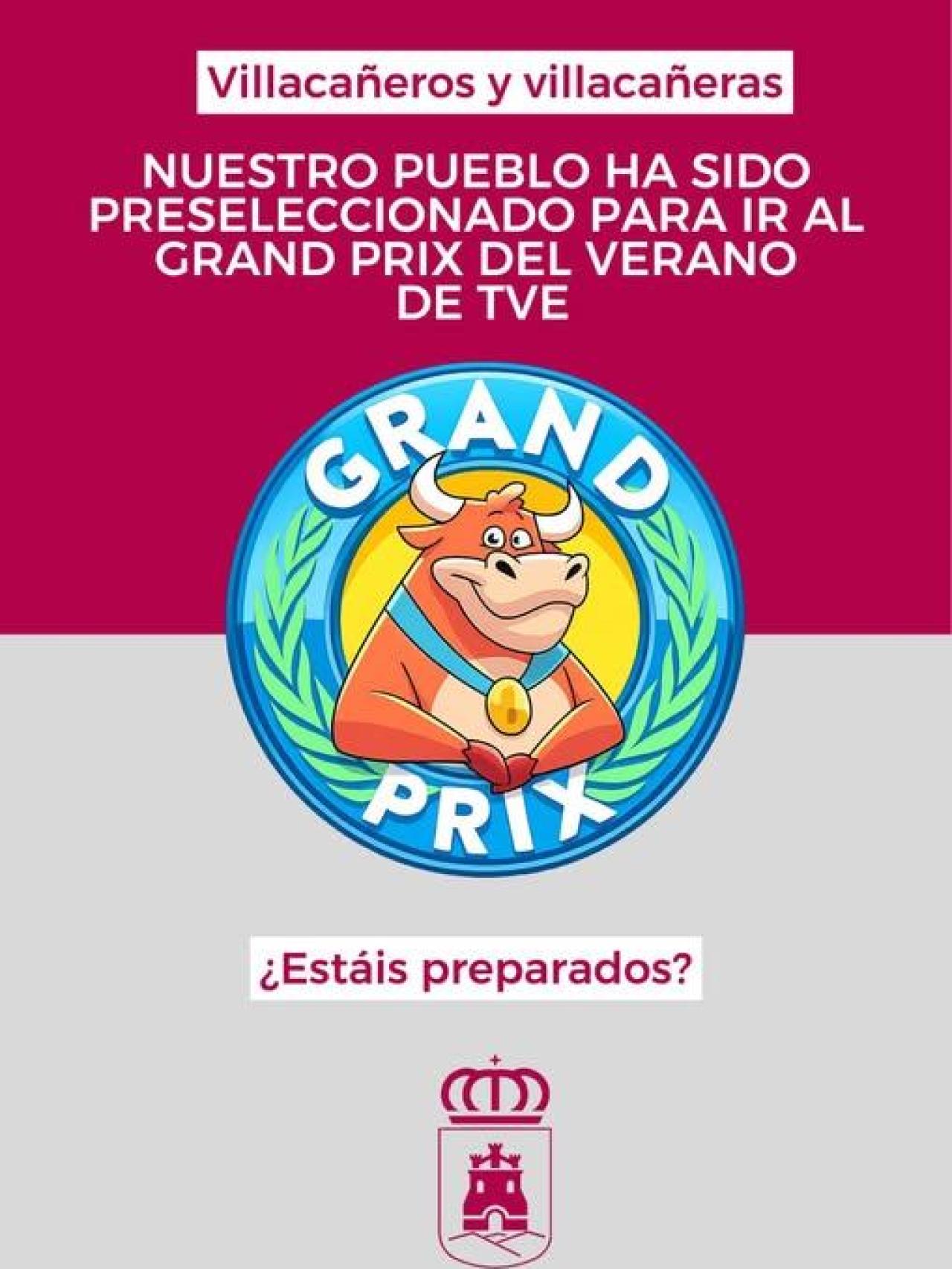 Anuncio del Ayuntamiento de Villacañas sobre el 'Grand Prix'.