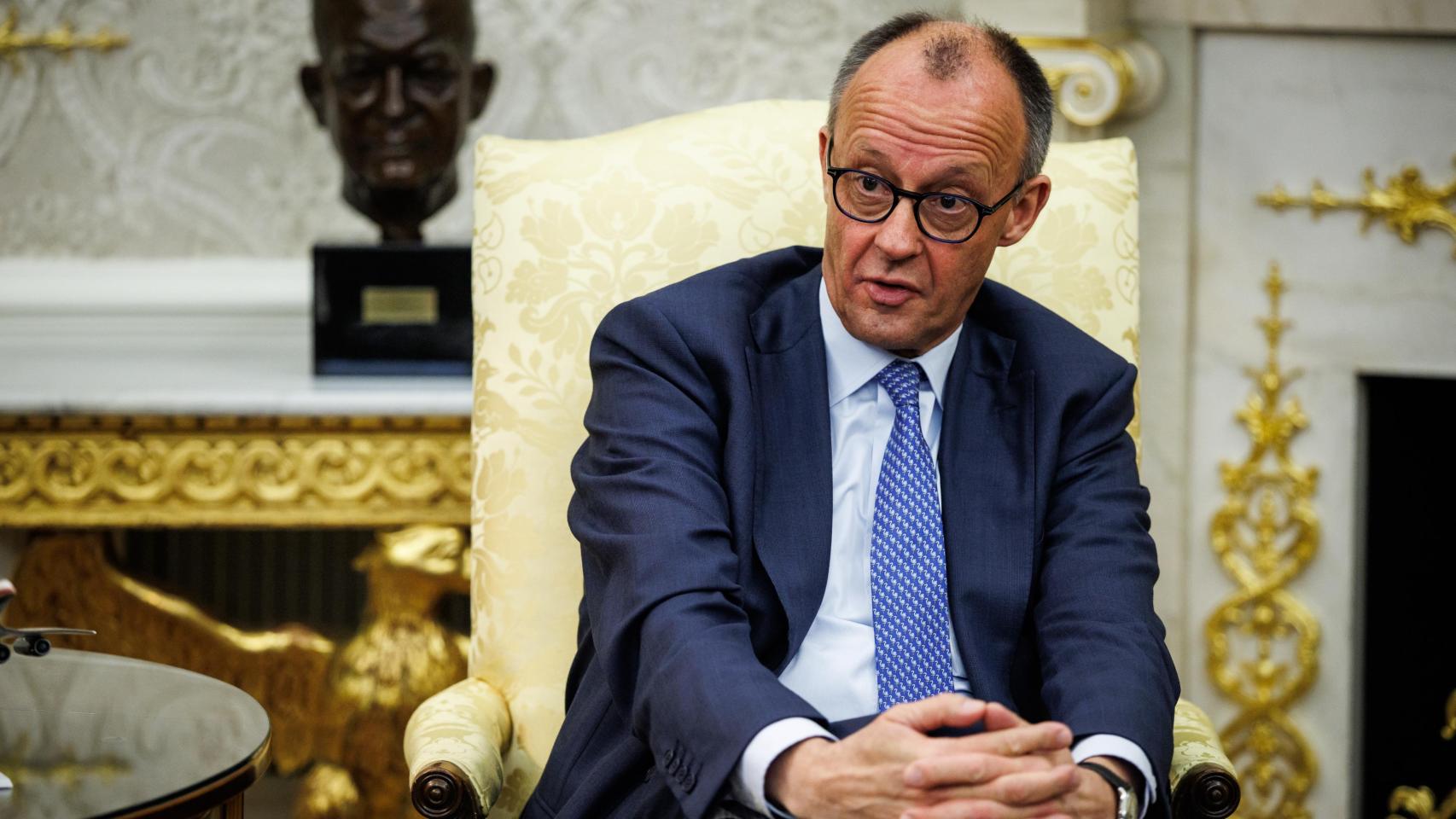 El canciller alemán, Friedrich Merz, este martes durante su reunión con Trump en la Casa Blanca.