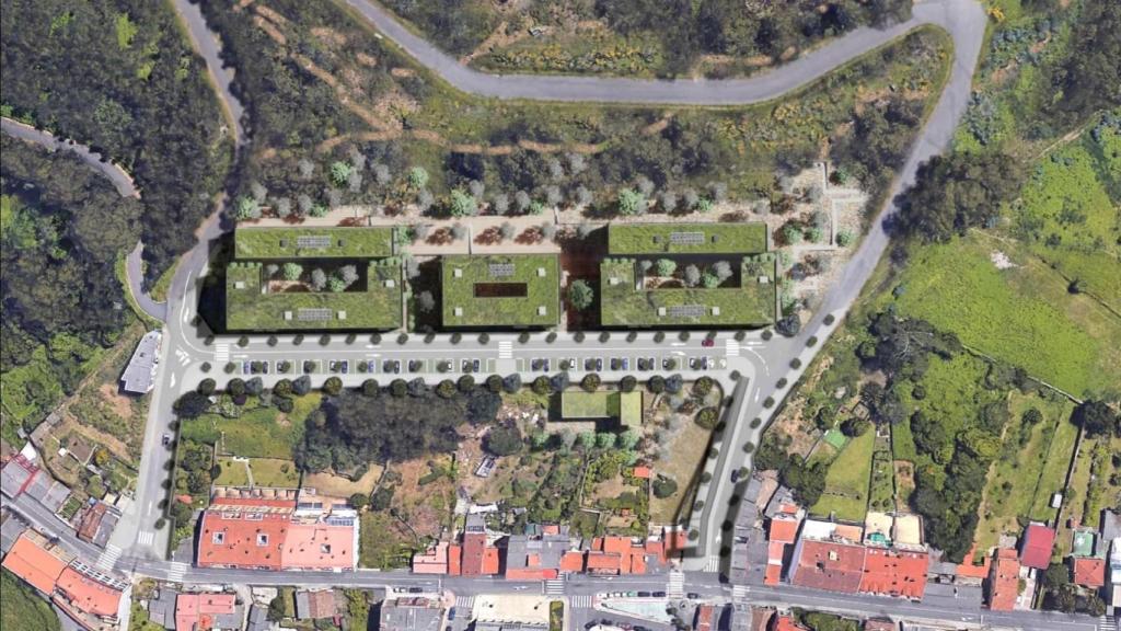 Recreación aérea de la urbanización de A Baiuca-A Penouqueira.