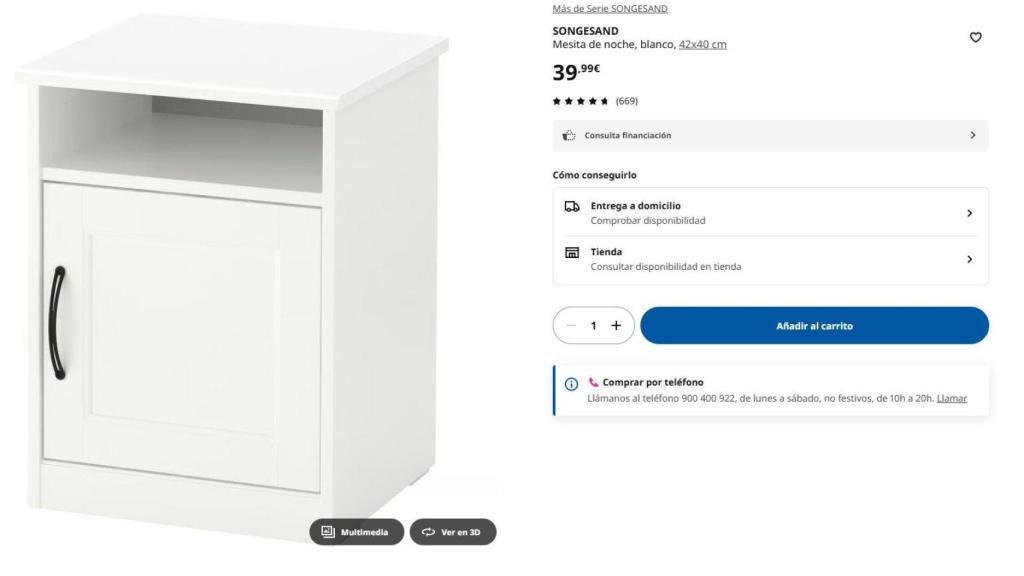 Mesita de noche SONGESAND por 39.99 euros.