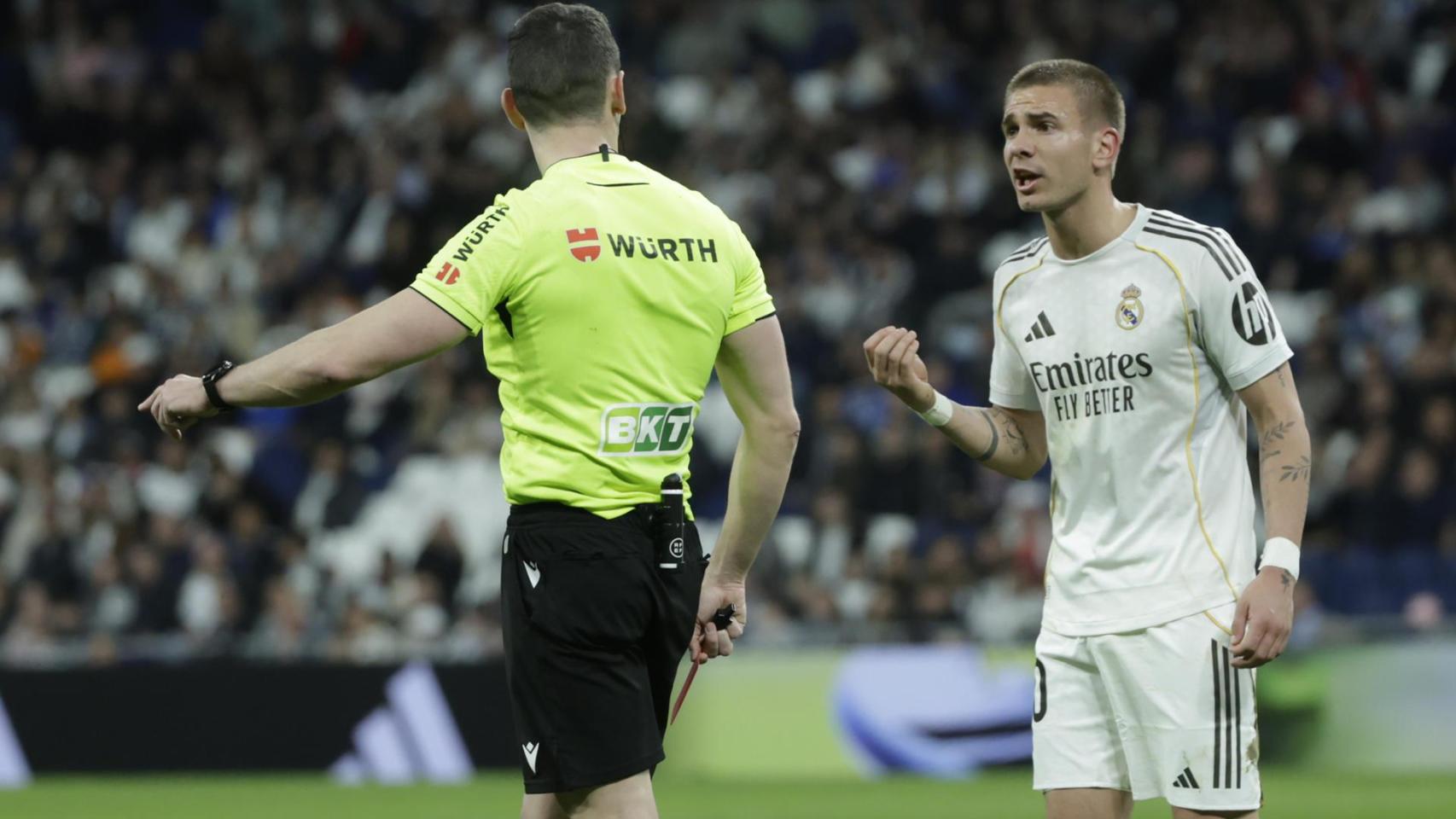 Mastantuono, tras ser expulsado contra el Getafe.