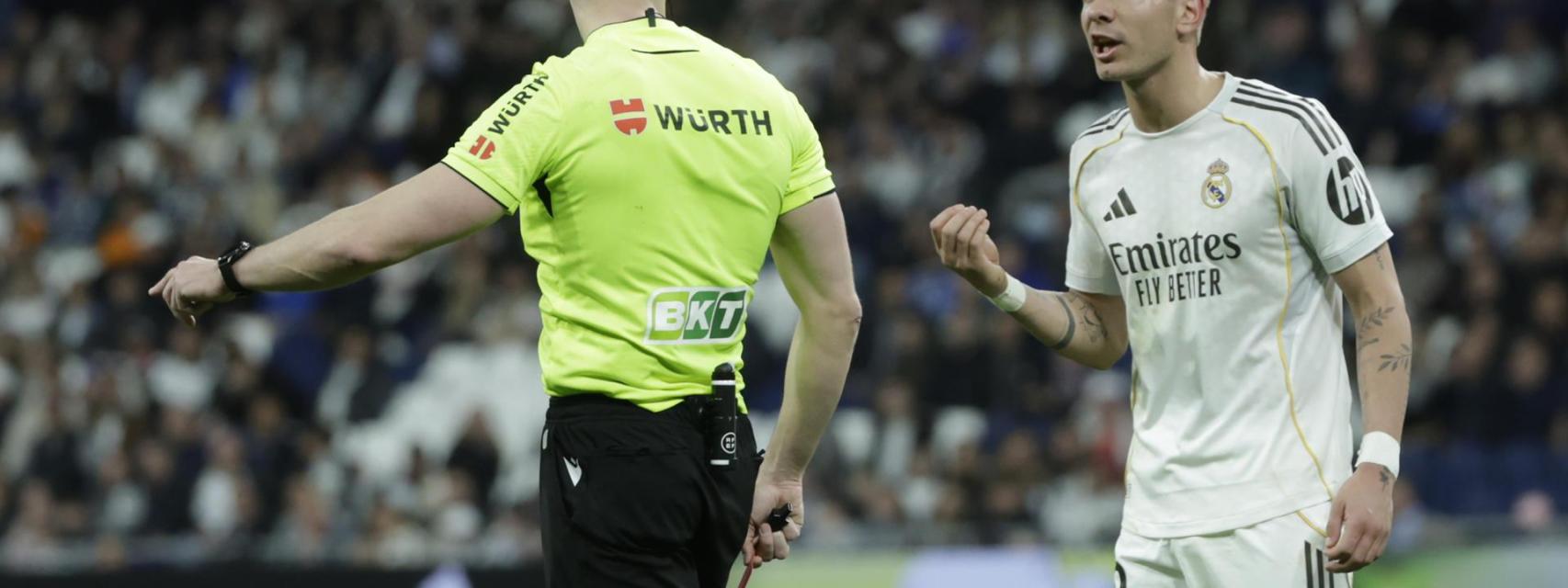 Mastantuono, tras ser expulsado contra el Getafe.