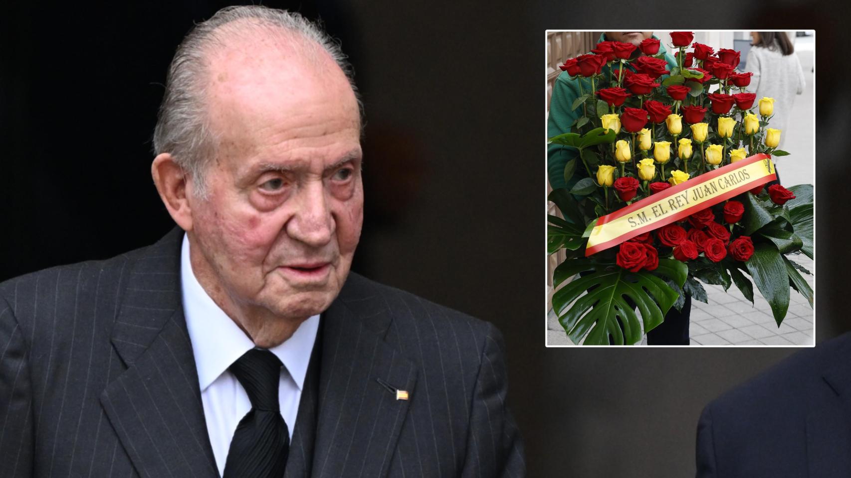El rey Juan Carlos junto a la corona de flores en un fotomontaje de EL ESPAÑOL.