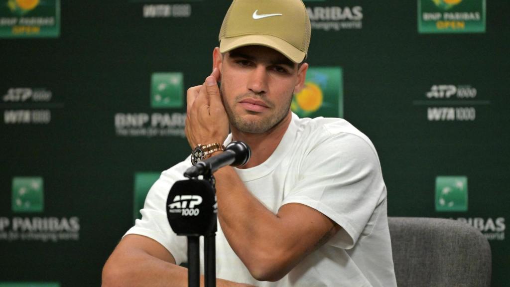 Carlos Alcaraz, durante la rueda de prensa de Indian Wells.