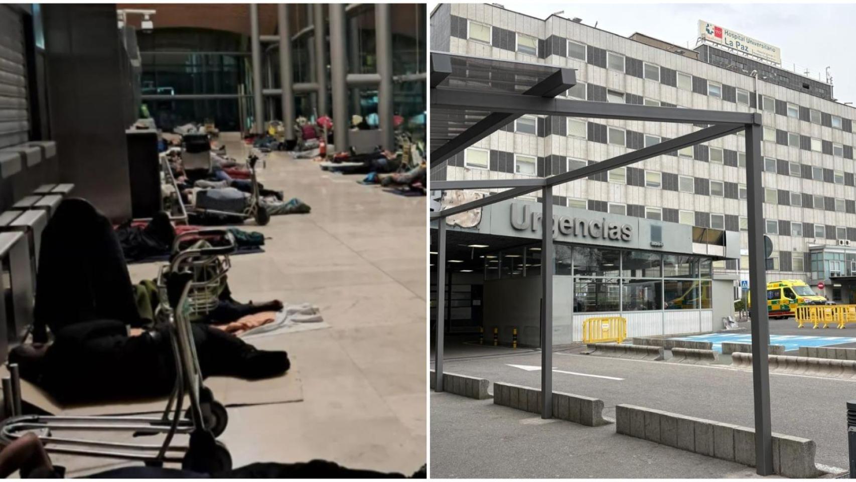De izquierda a derecha: indigentes de Barajas y Urgencias del Hospital de La Paz.