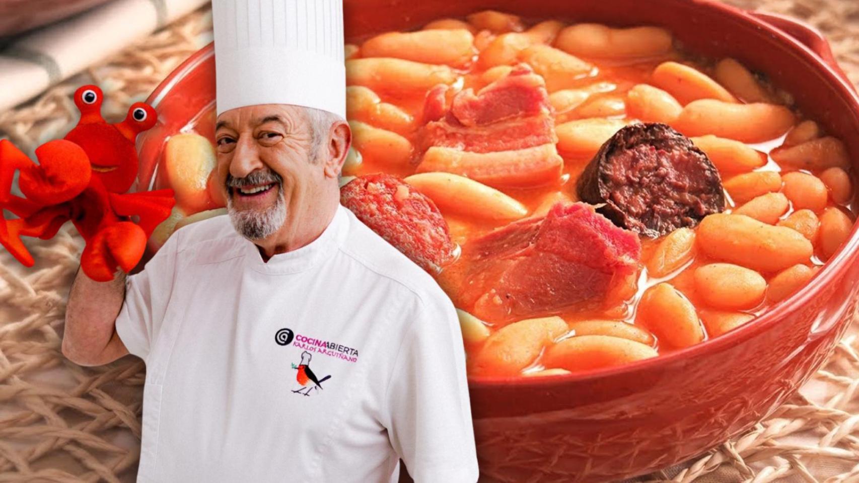 Karlos Arguiñano y una fabada asturiana en un montaje.