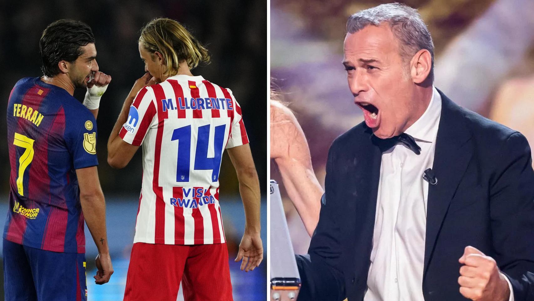 Ferrán Torres y Marcos Llorente a la izquierda, y Carlos Lozano, ganador de 'GH DÚO 4', a la derecha.