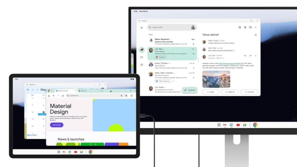 Una tablet Android conectada a un monitor externo permite mover ventanas de uno a otro