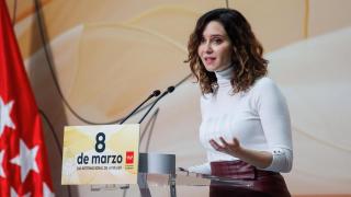 La presidenta de la Comunidad de Madrid, Isabel Díaz Ayuso, preside el acto institucional de entrega de los Reconocimientos 8 de Marzo, en la Real Casa de Correos, a 8 de marzo de 2024, en Madrid.