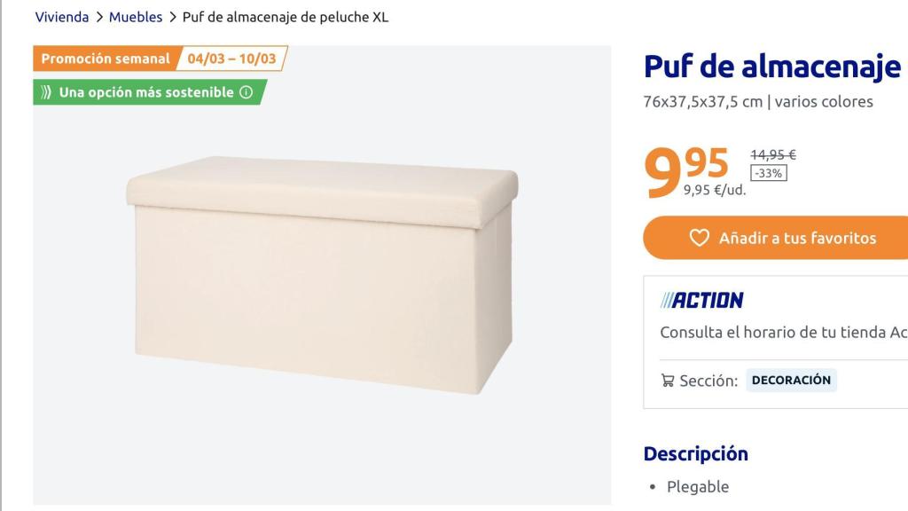 Puf de almacenaje de peluche XL.