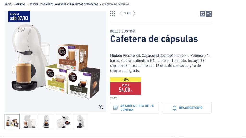 Cafetera de cápsulas.
