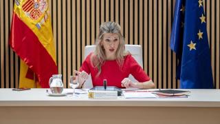 La vicepresidenta segunda y ministra de Trabajo y Economía Social, Yolanda Díaz, este jueves en un acto en Madrid.