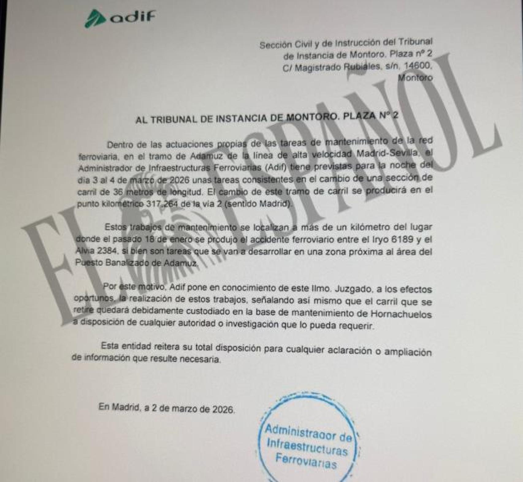 Documento remitido a la jueza.