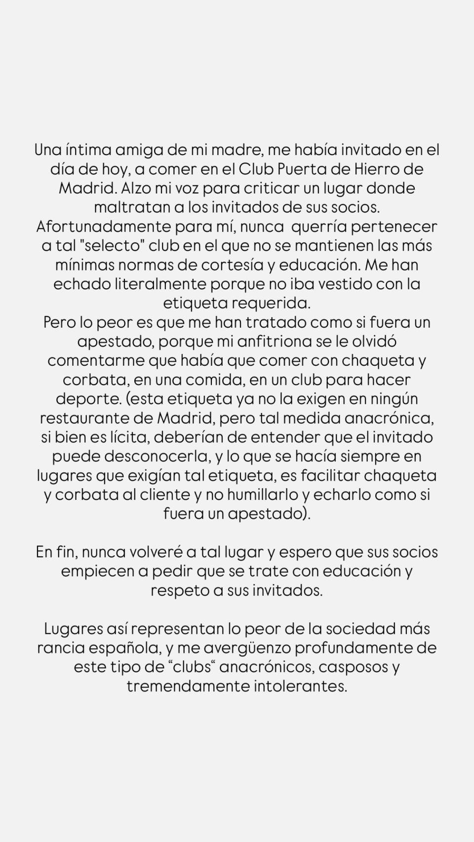 La 'historia' que compartió Joaquín Torres este jueves 5 de marzo.