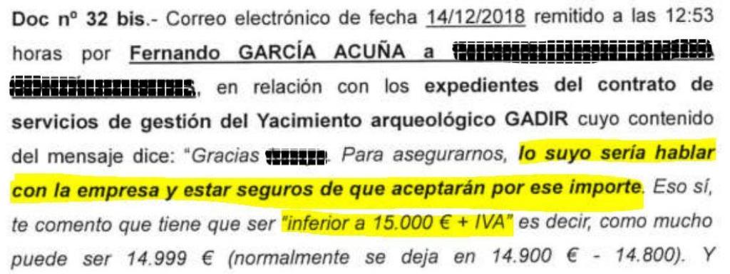 Detalle de uno de los correos electrónicos enviado por el asesor a un técnico municipal.