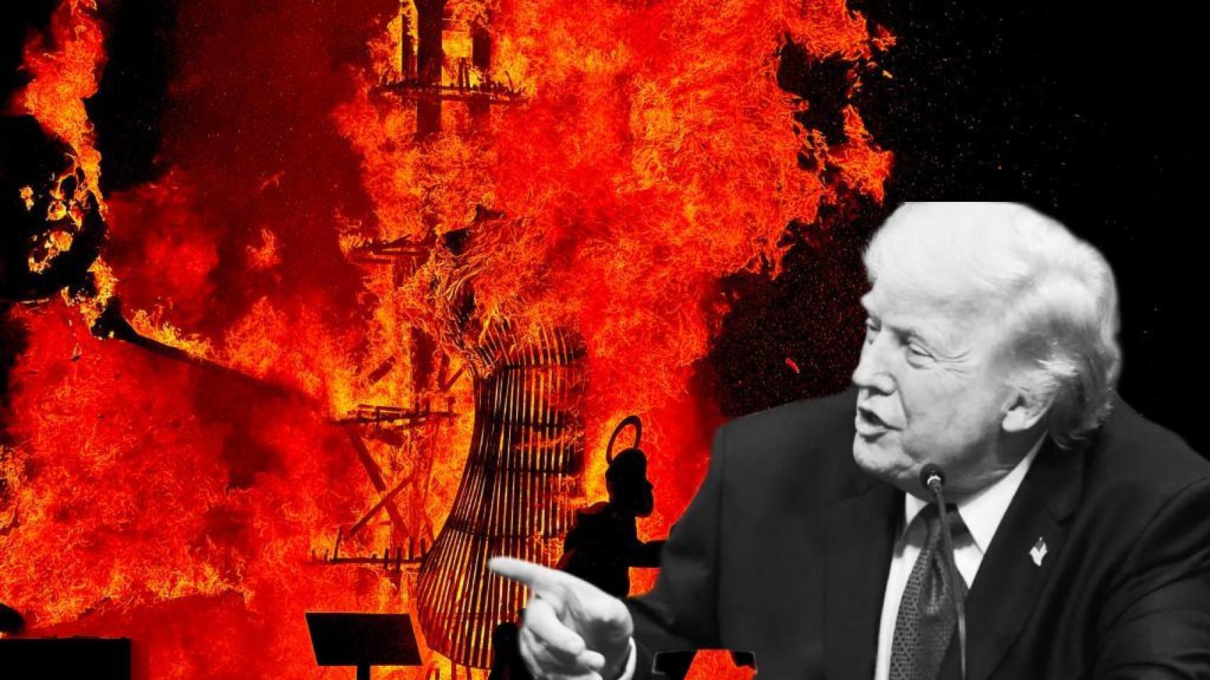 El presidente de EEUU, Donald Trump, sobre una imagen de la última cremá.