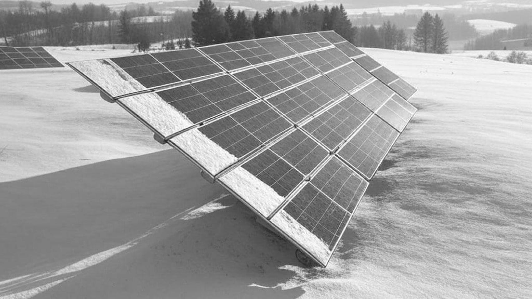 Paneles fotovoltaica con nieve.