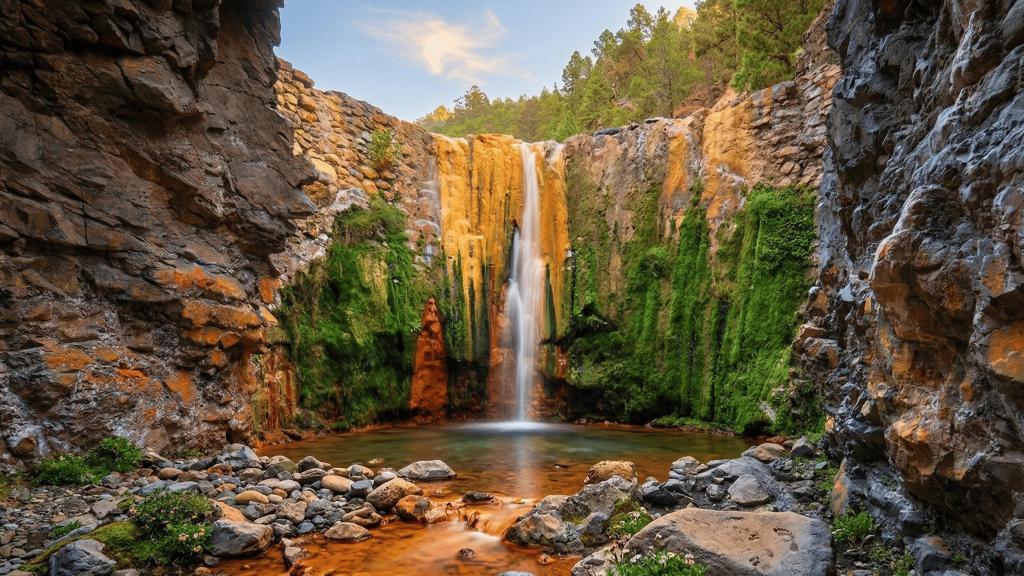 La Cascada de Colores de la ruta de la Caldera de Taburiente, en La Palma.