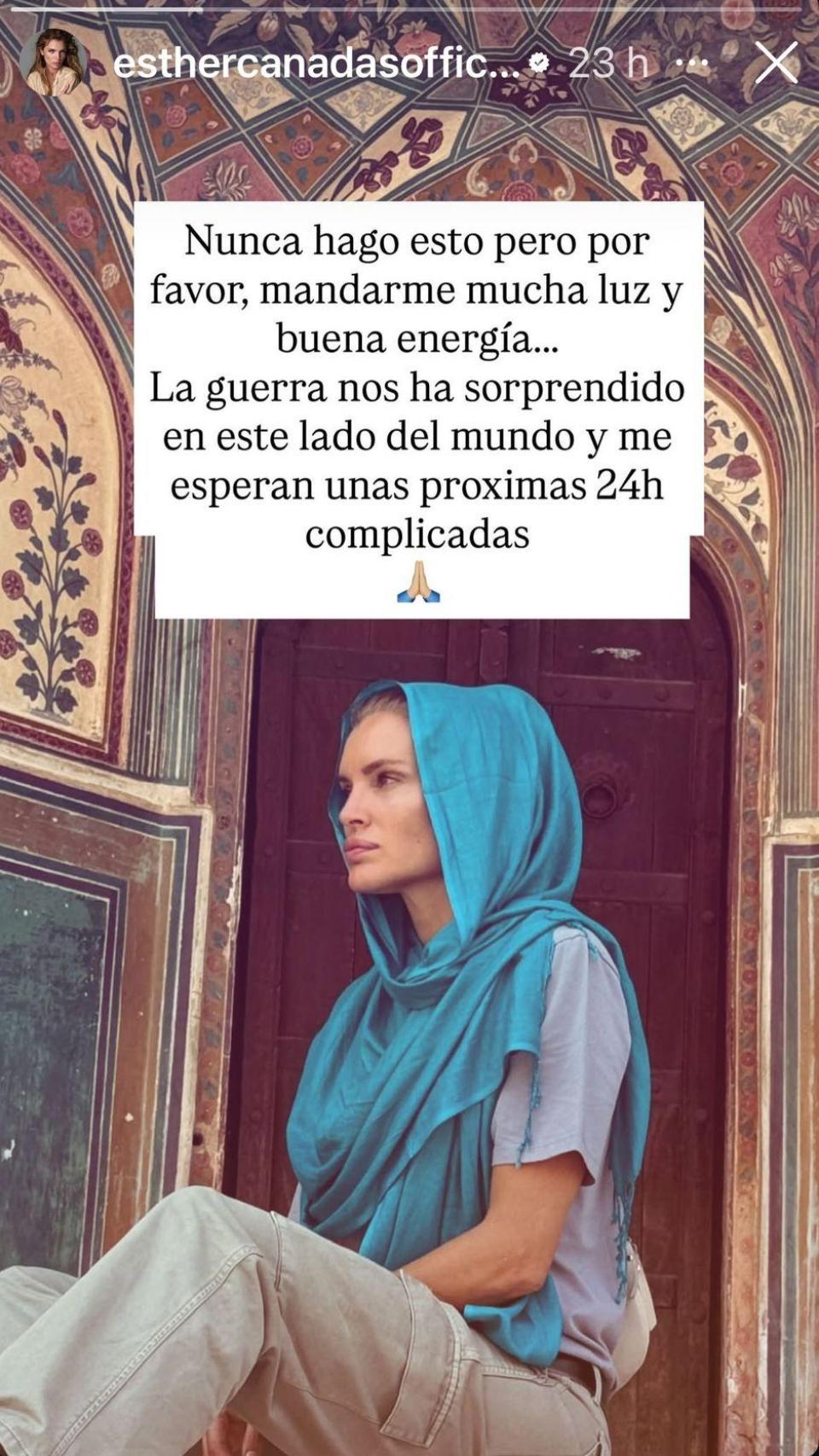 El mensaje que compartió Esther Cañadas en sus 'stories' de Instagram.