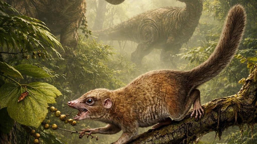 Imagen del mamífero Purgatorius generada por inteligencia artificial a partir de una descripción del animal.