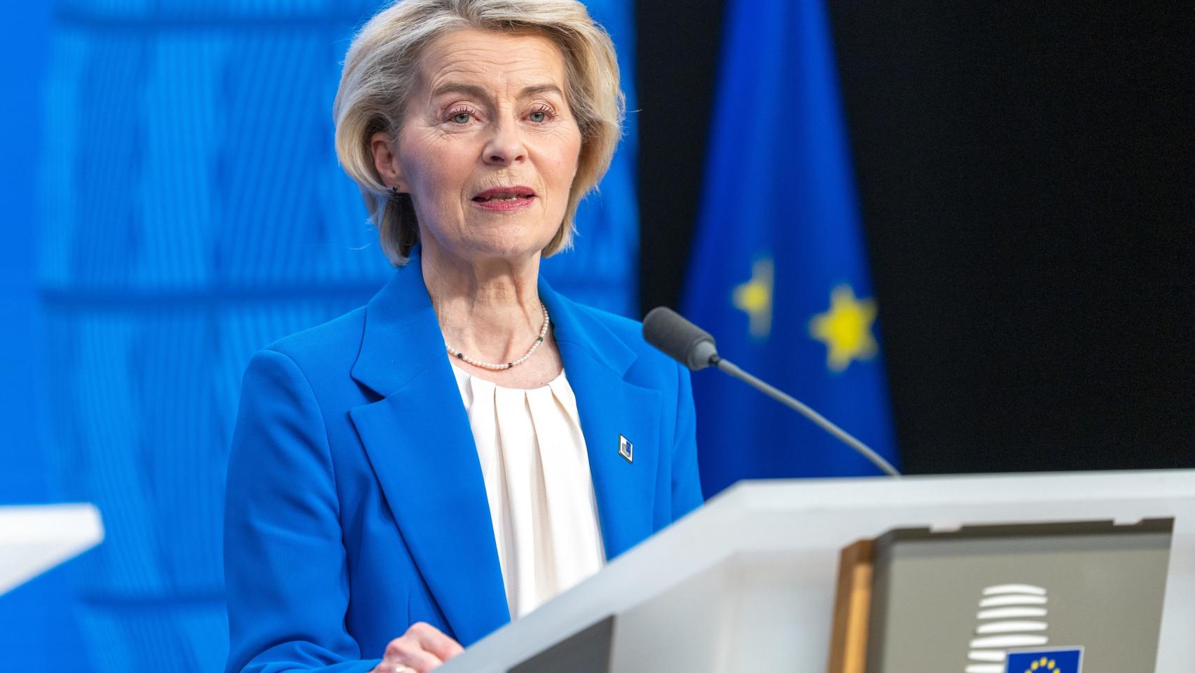 La presidenta de la Unión Europea, Ursula von der Leyen, durante un discurso.