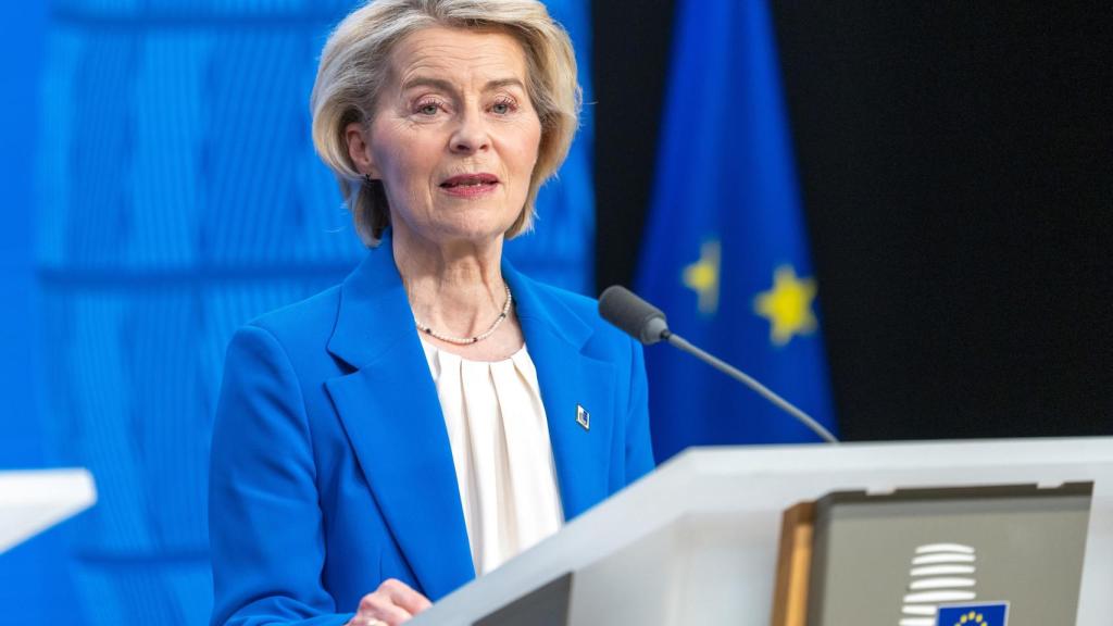 La presidenta de la Unión Europea, Ursula von der Leyen, durante un discurso.