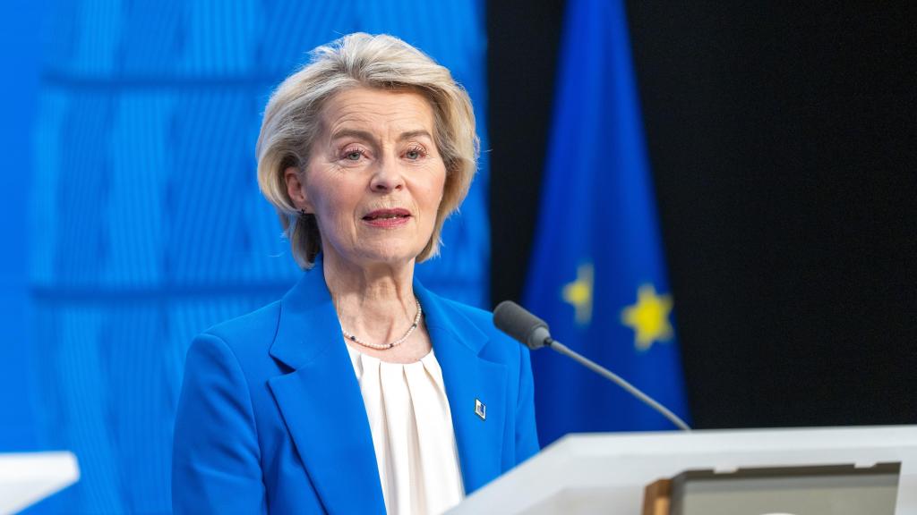 La presidenta de la Unión Europea, Ursula von der Leyen, durante un discurso.