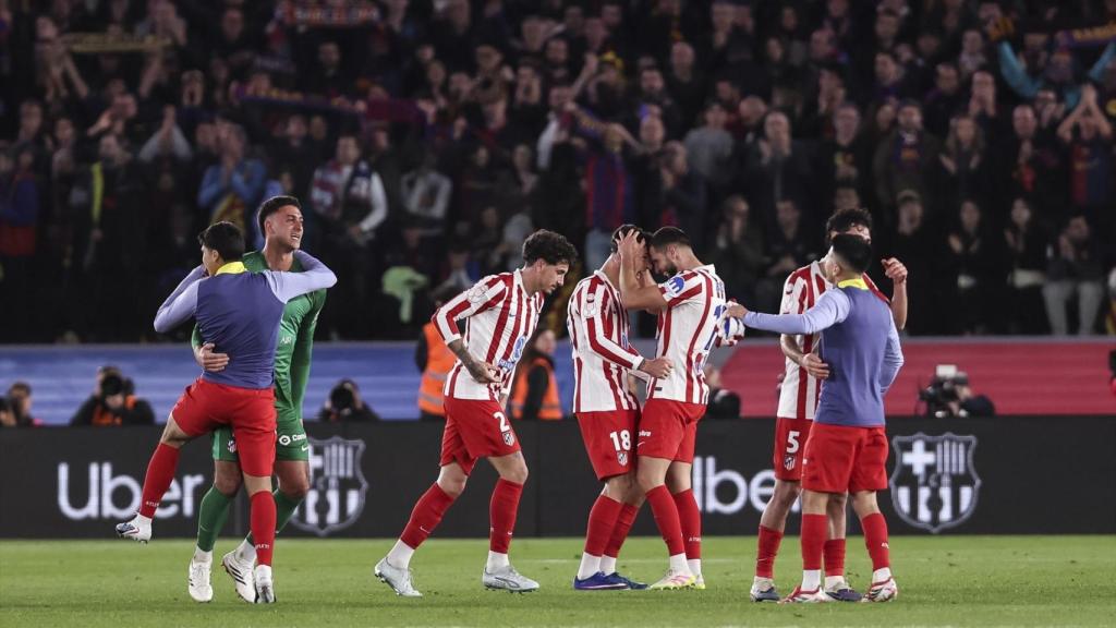 Jugadores del Atlético de Madrid celebrando el pase a la final de Copa ante el Barcelona