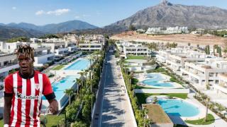 Montaje de Nico Williams y la urbanización donde tiene casa.