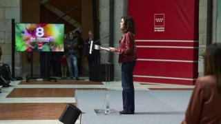 La presidenta de la Comunidad de Madrid, Isabel Díaz Ayuso, durante la entrega de los Reconocimientos 8 de Marzo con motivo del Día Internacional de la Mujer.